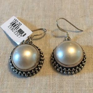 Sterling Silver Mabe Pearl Dangle Artisan Made Pierced Earrings